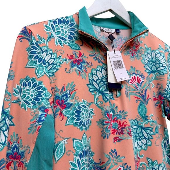 CABANA LIFE Womens Golf Top Small Pink Tropical Print 1/4 Zip Long Sleeve NWT - Picture 10 of 12